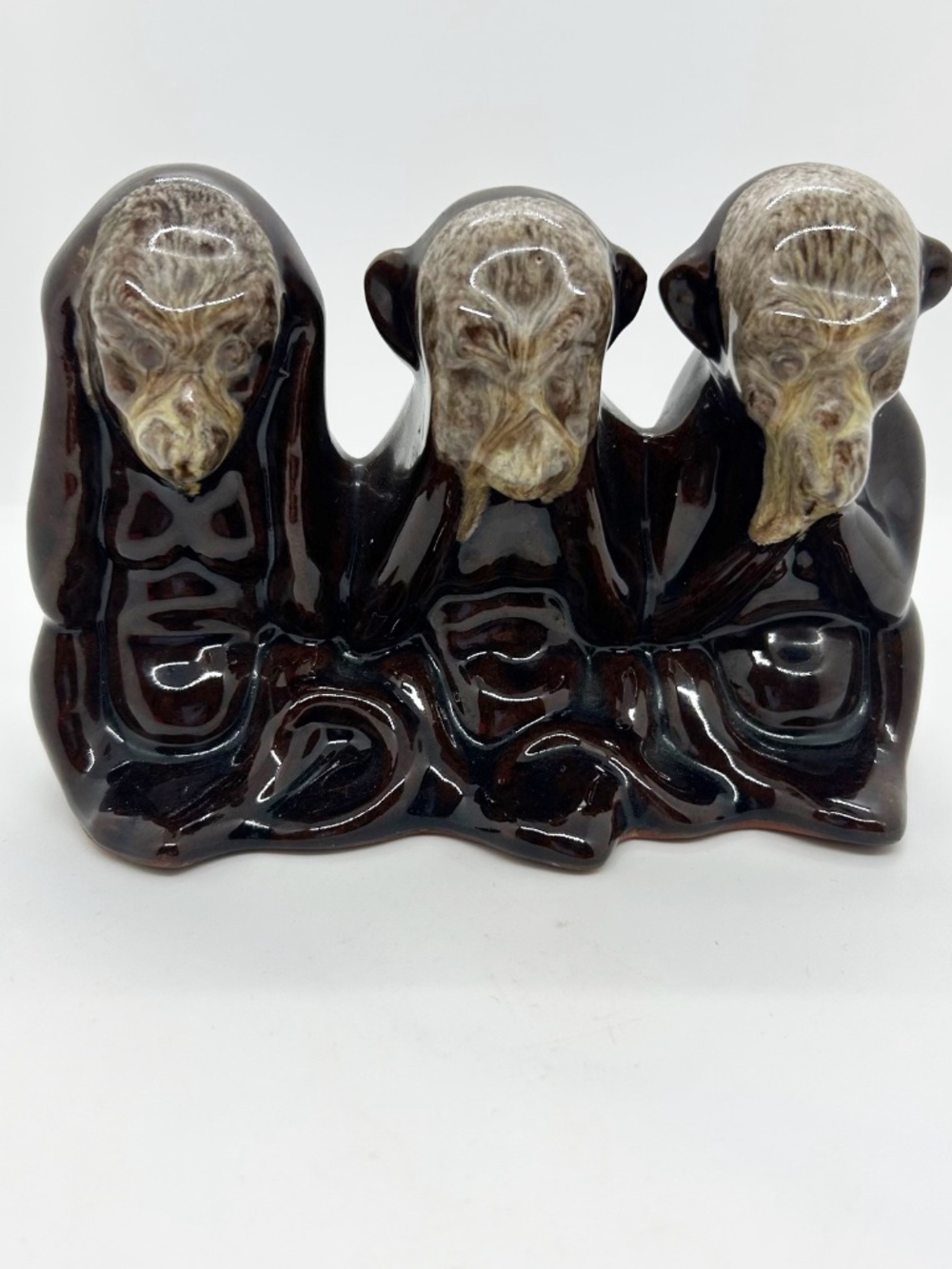 Vintage Japanese Ceramic Three Wise Monkeys- See Hear Speak No Evil Mid century